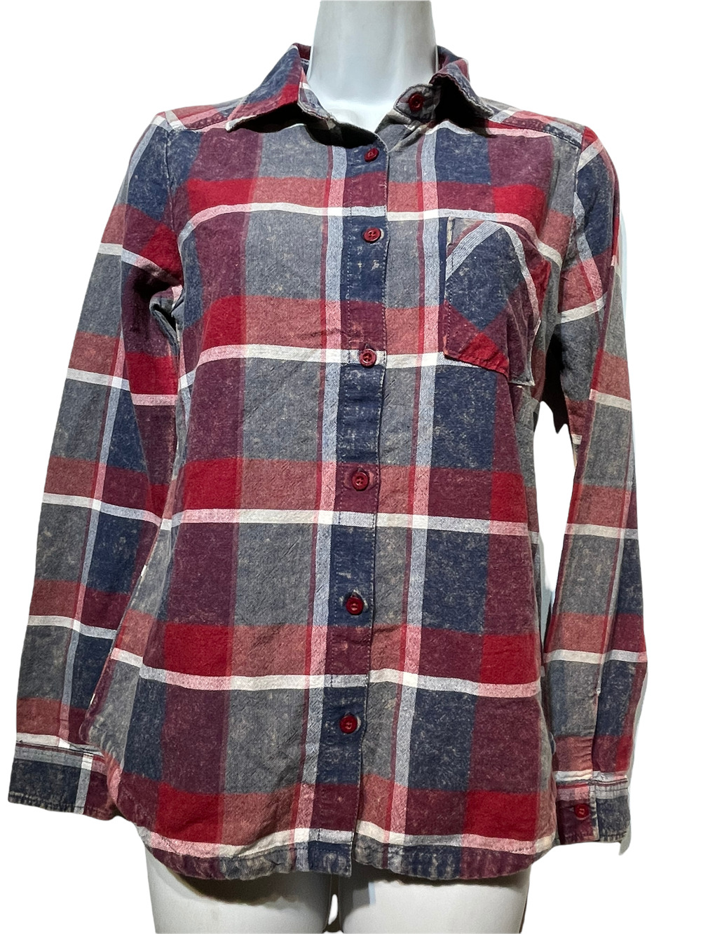 rvca red blue plaid collared flannel button up long sleeve Size XS